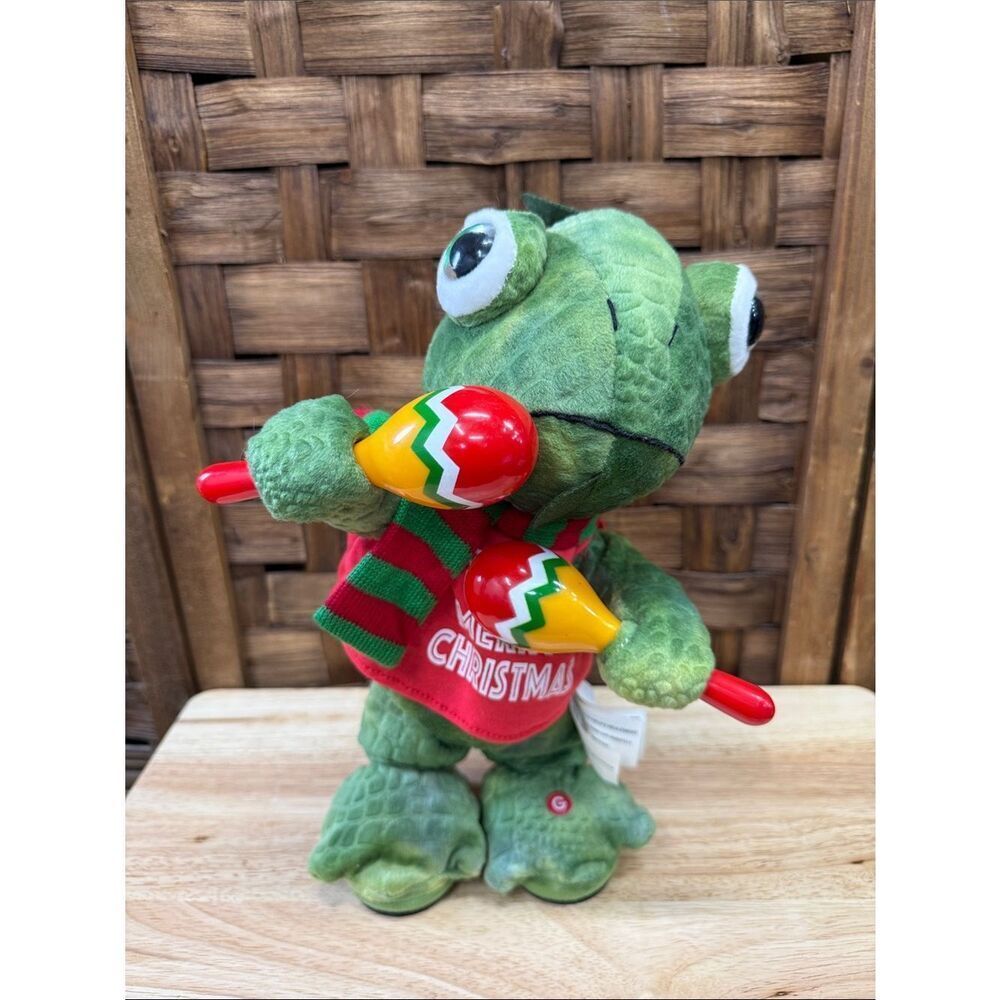 Gemmy Pop & Lock Christmas Iguana Animated Musical Plush Dancing Maracas 14”